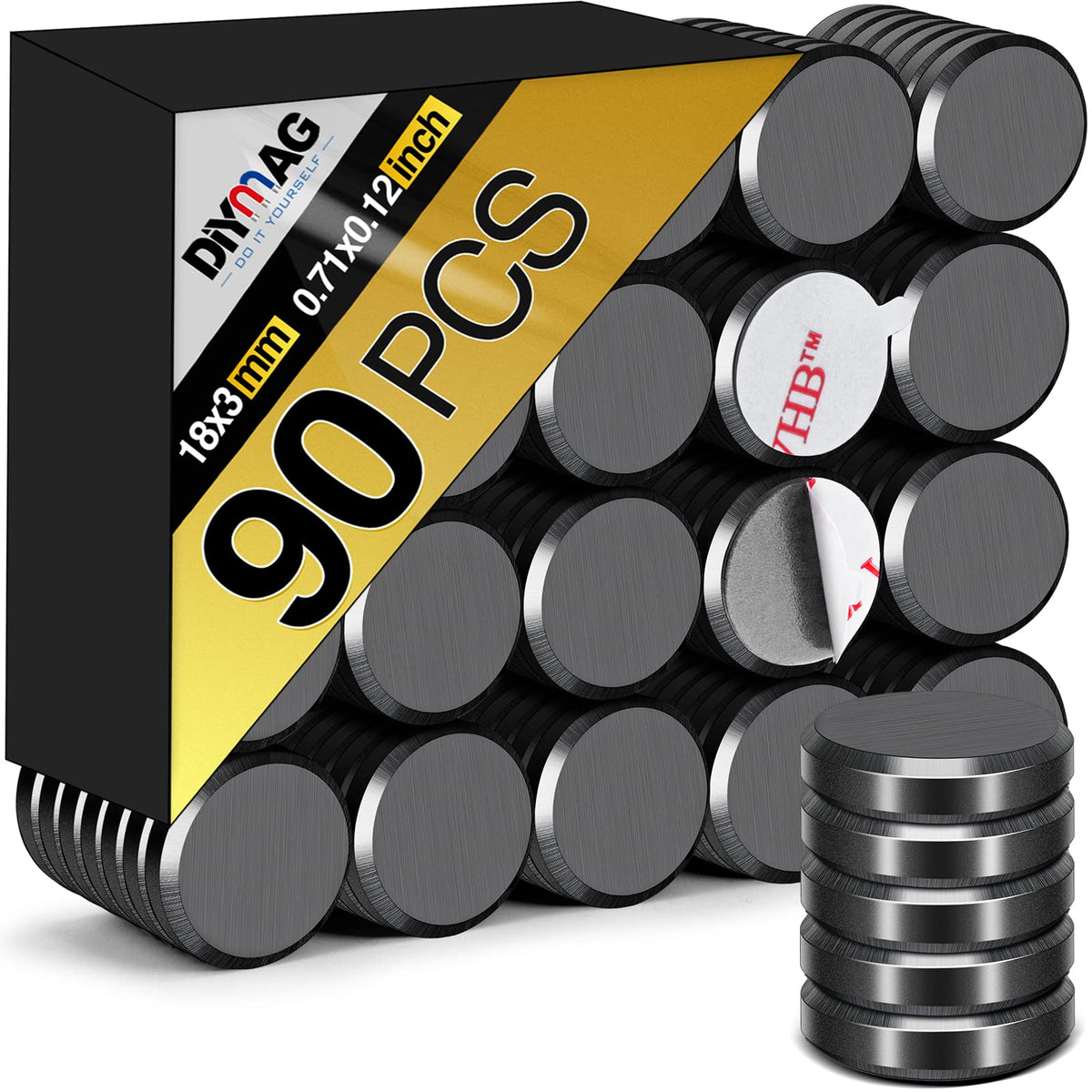 DIYMAG Strong Magnets with Adhesive Backing 90Pcs 0.7x0.12 Ceramic Round Magnetic Dots for Crafts Small Button Refrigerator Magnet Dot Heavy Duty Double Sided for Fridge, School, Home and Office