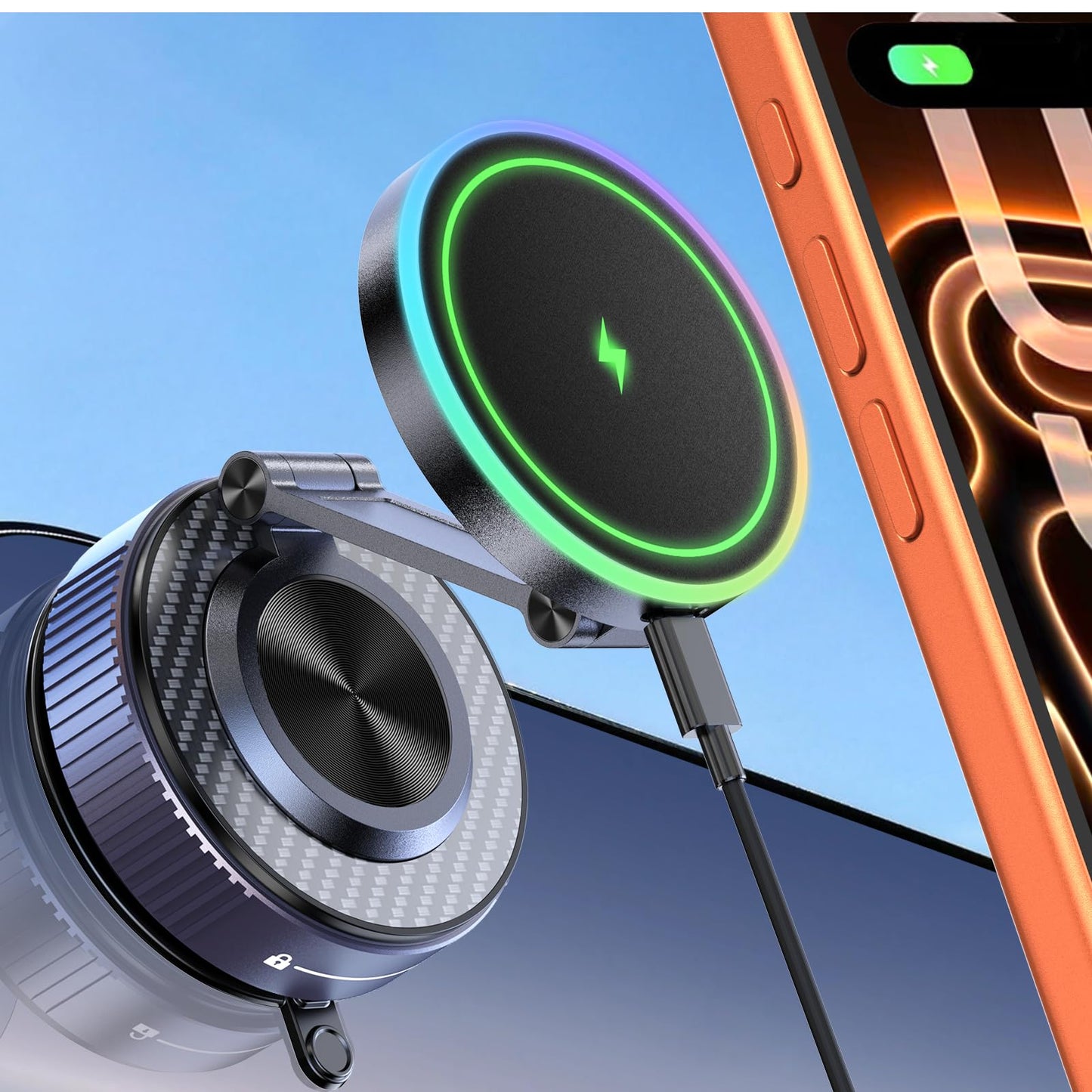 for Magsafe Car Mount Charger, 15W Faster Charging Wireless Car Charger [105+LBS Suction & 3800gf Magnetic] 360° Adjustable, Magnetic Phone Holders for Your Car for iPhone & Android