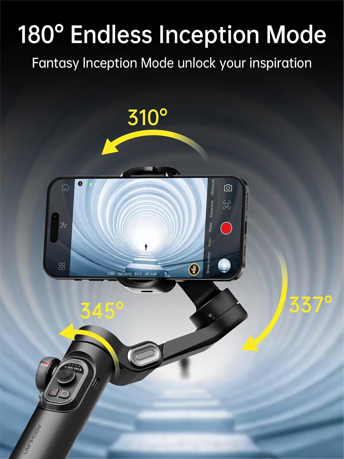 AOCHUAN Phone Gimbal Stabilizer 3-Axis Smartphone Foldable Handheld Gimbal for iPhone with Focus Wheel TikTok YouTube Vlog Stabilizer for iPhone16 15 14 13 12 Pro Max Android-Smart XE