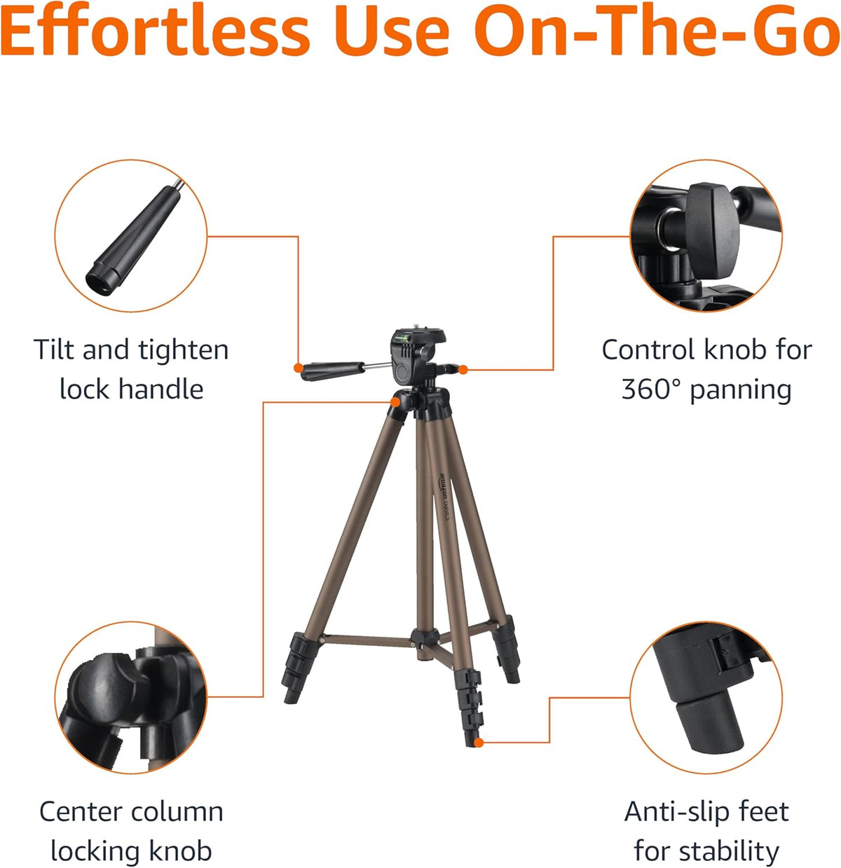 50-inch Lightweight Portable Camera Mount Tripod Stand with Bag, for Travel Photography, Champagne