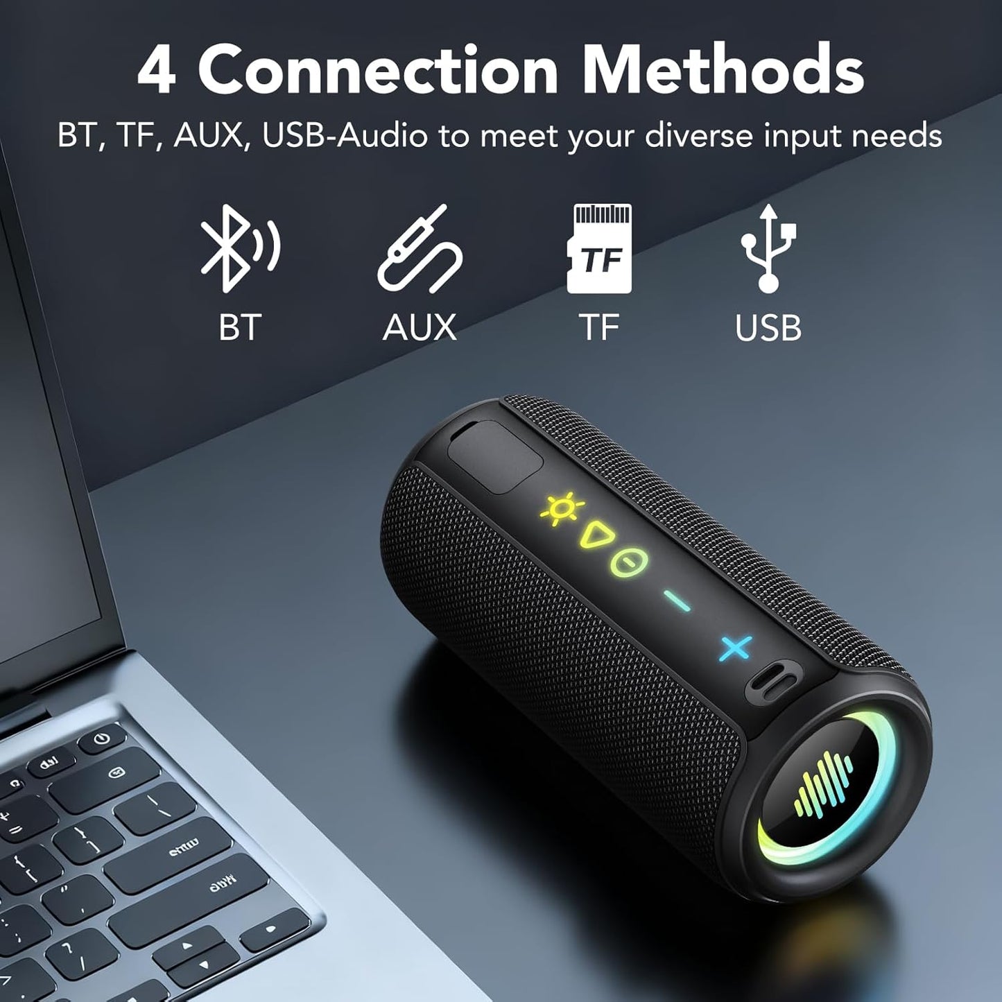 TIMU Portable Bluetooth Speaker, 25W Super Loud Wireless Speaker: Boost Bass 3.0, Bluetooth 5.4, 30H Playtime, 8 RGB Modes, IPX7 Waterproof, TWS Pairing, for Outdoor/Home/Party, Gift Ideas（Black）