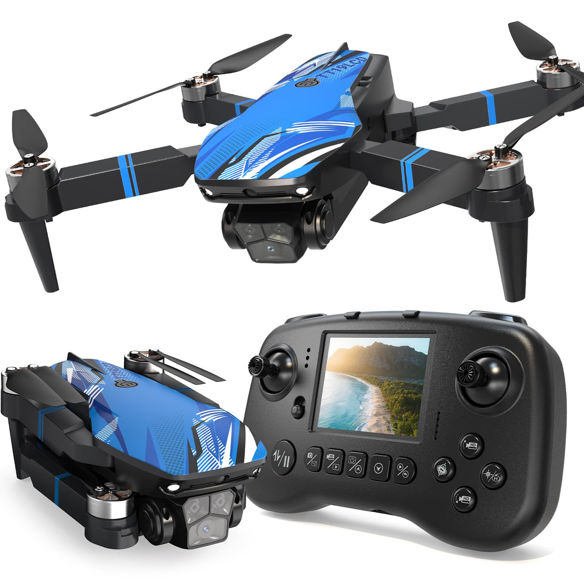 Drone with Camera for Adults LCD Screen FPV Live Video, Professional Brushless Motor 270° Obstacle Avoidance 3D Flips, Foldable RC Mini Quadcopter for Beginners Support 32G SD Card Max Under 250G Gift