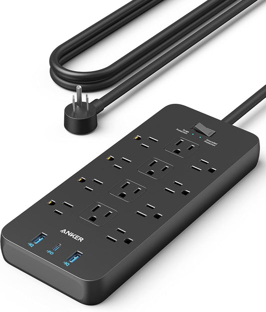Anker Power Strip with 2100J Surge Protector, Outlet Extender, 5ft Extension Cord with Multiple Outlets, 12 AC, 2 USB A, 1 USB C Port for 20W