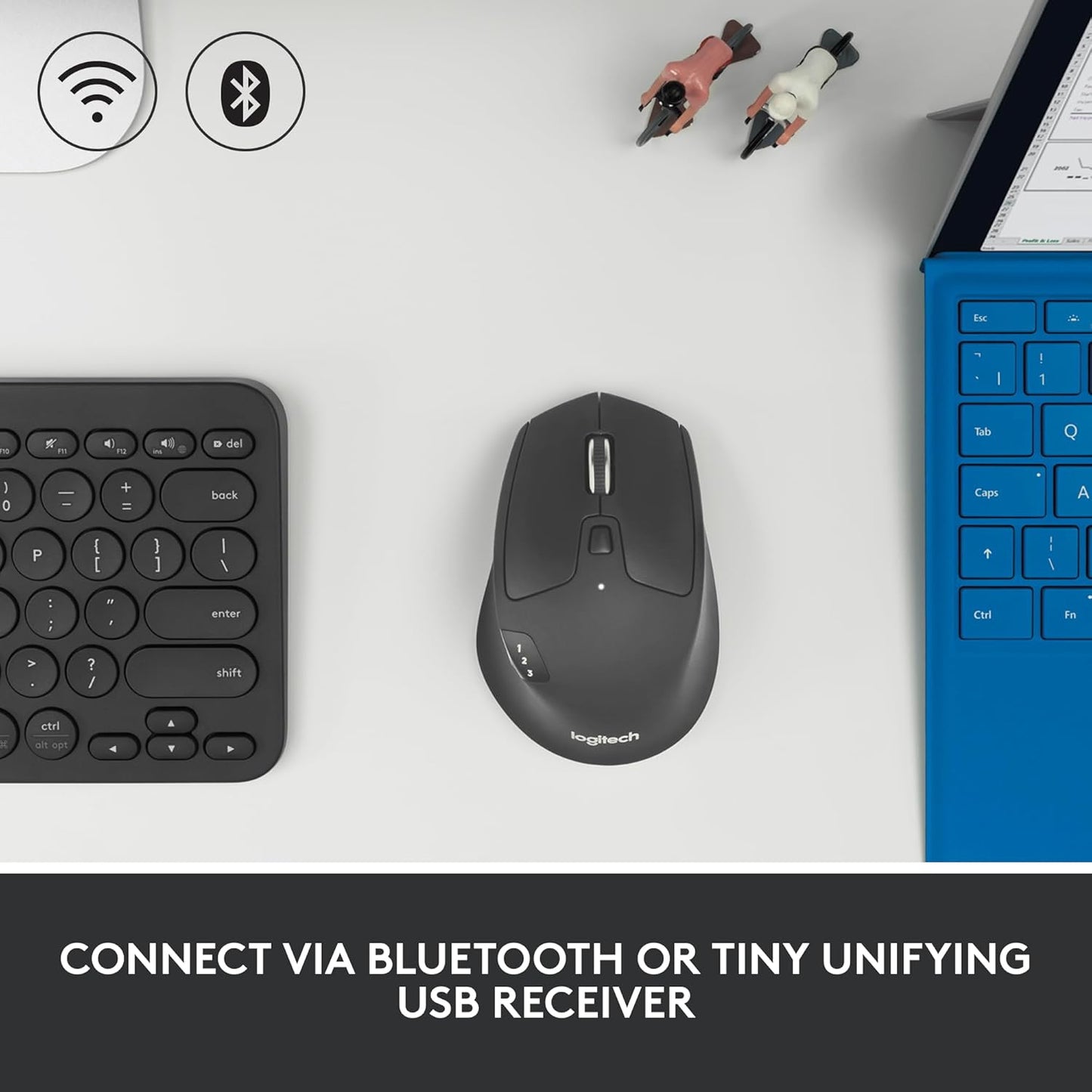 Logitech M720 Triathlon Wireless Mouse, Bluetooth, USB Unifying Receiver, 1000 DPI, 6 Programmable Buttons, 2-Year Battery, Compatible with Laptop, PC, Mac, iPadOS - Black