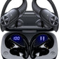 PocBuds Bluetooth Headphones Wireless Earbuds 80hrs Playtime Wireless Charging Case Digital Display Sports Ear Buds with Earhook Deep Bass IPX7 Waterproof Over-Ear Earphones for TV Phone Laptop Black