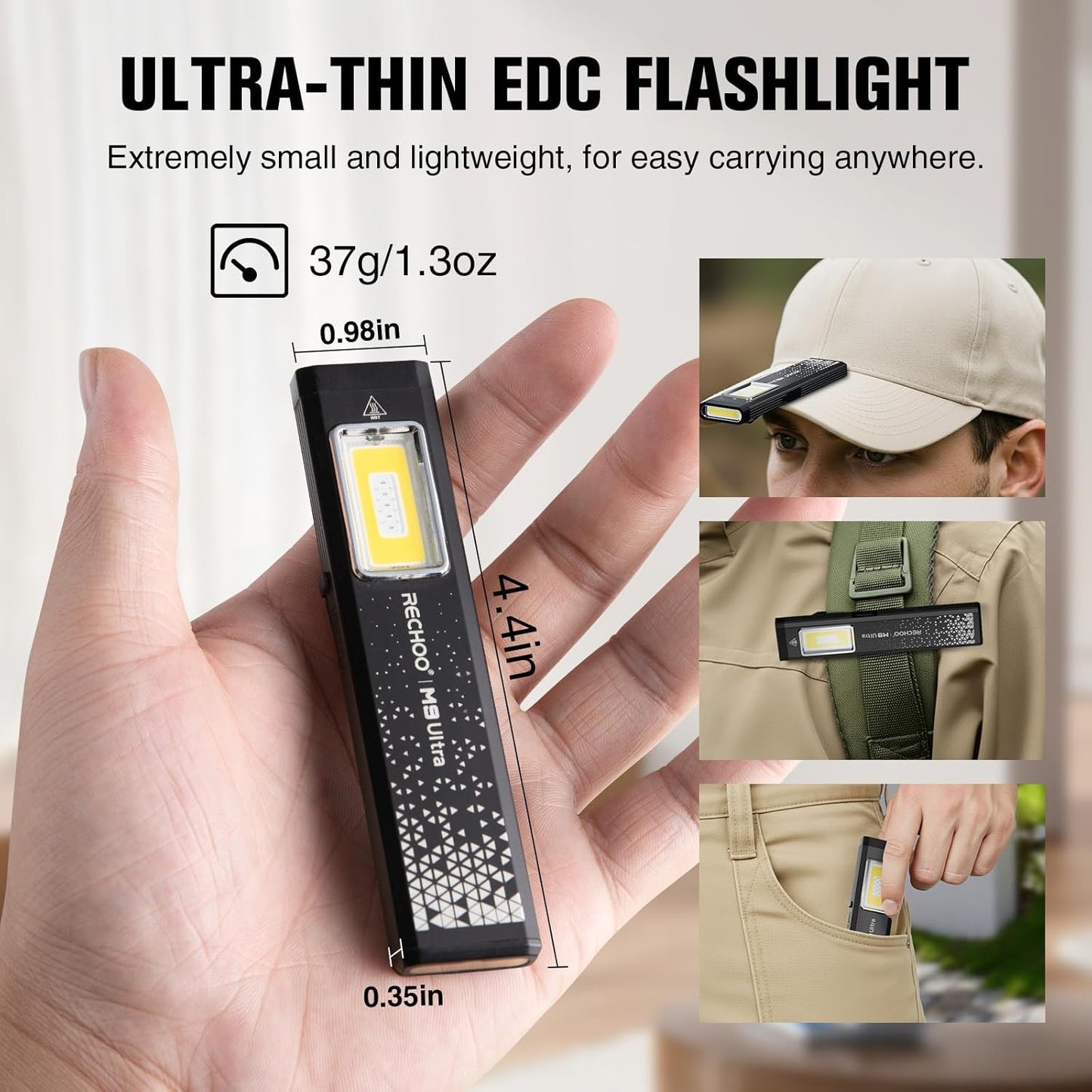 RECHOO Rechargeable Flashlights High Lumens 2Pack, Magnetic EDC Flashlight with Clip, 8 Modes Powerful Pocket LED Flashlight, Waterproof Portable Flat Flashlights for Home Camping Emergency