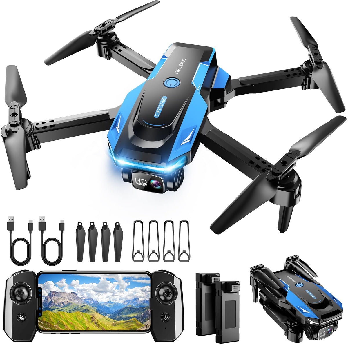 Drone with 1080P Camera - Foldable Remote Control Quadcopter with Gesture Control, 3D Flip, One Key Start, Emergency Stop, 2 Batteries, Easier to use, Toy for Kids Adult Beginners