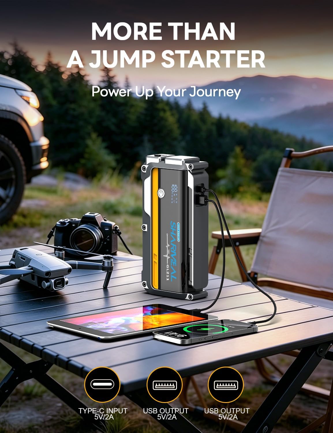 Sharmeal Jump Starter 6000A, 12V Car Battery Jump Starter (Up to All Gas or 10.0L Diesel Engine), Battery Booster with 3 Modes Flashlight and Jumper Cable