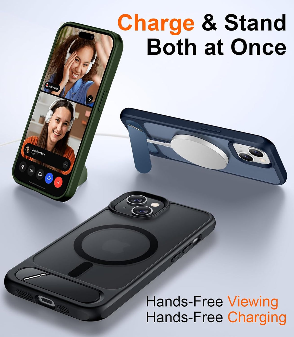 Temdan Compatible with iPhone 14 Case/iPhone 13 Case,[Built-in Invisible Kickstand][Compatible with MagSafe][Military Grade Shockproof] Slim Translucent Matte Phone Case for iPhone 14/13 6.1"