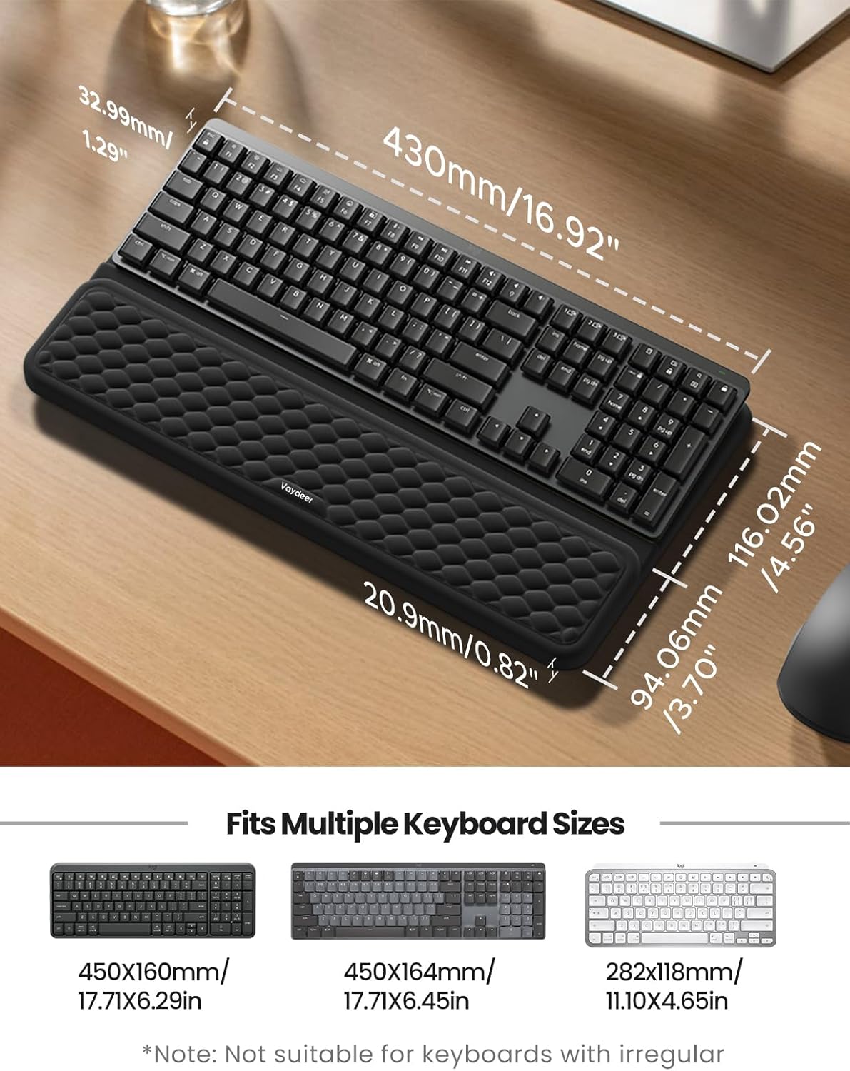 Vaydeer Wrist Rest with Keyboard Stand, Computer Wrist Support Pad, Ergonomic Keyboard Riser Holder Lifter Tray with Wrist Pad, Soft Memory Foam Desk Cushion, Palm Hand Typing for Office Home School