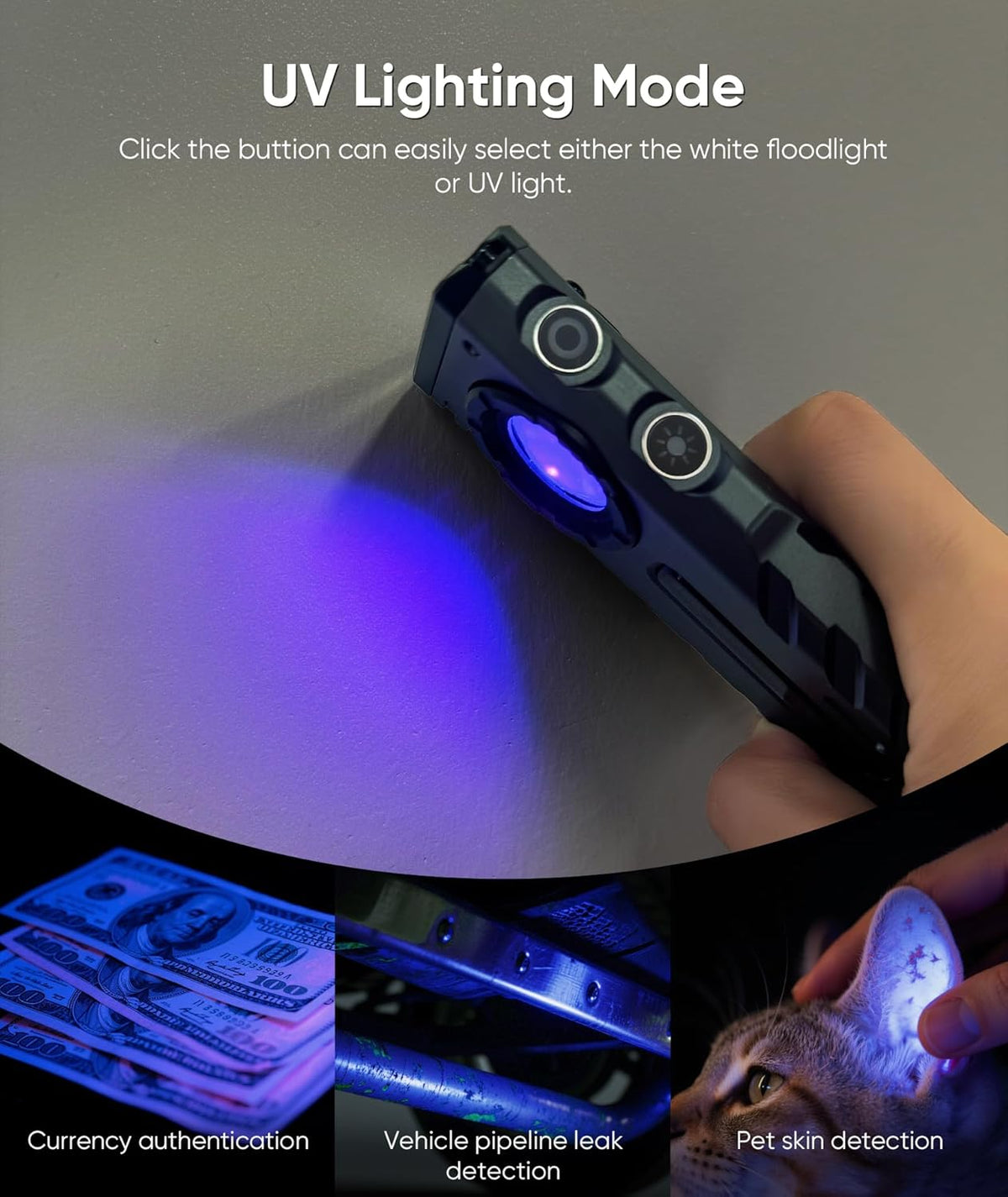 ZF8313 Rechargeable Flashlight, Mens Valentines Day Gifts for Him, Magnetic EDC Flashlight Rechargeable, 2000 Lumens LED Flashlight with RGB and UV Lighting Source for Outdoor, Car Repairing
