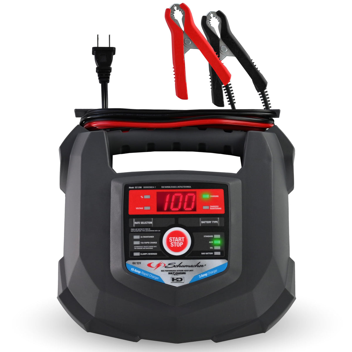 Schumacher Electric Car Battery Charger 12V/6V - Trickle Charger, Maintainer for Automobile & Marine Batteries (AGM/Gel/Deep Cycle) - SC1280