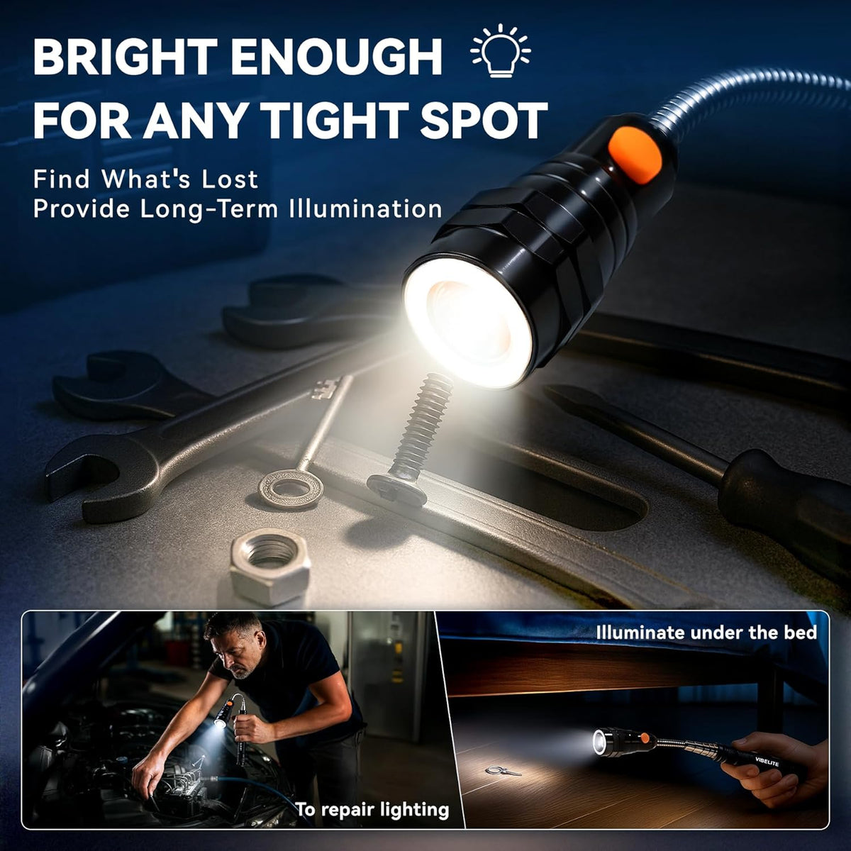 VIBELITE Extendable Magnetic Flashlight with Telescoping Magnet Pickup Tool- Cool Gadget Valentines Day Gifts for Him, Men, Teen Boys, Husband, Dad, Father, Mechanic, Women, Black