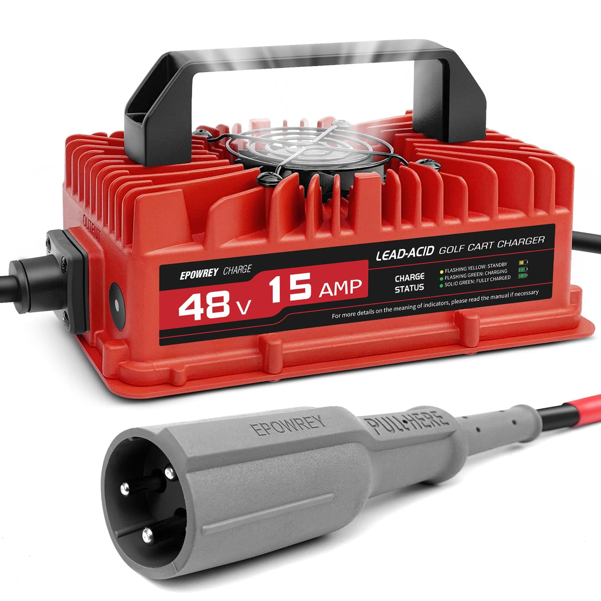 EPOWREY 15 AMP 48 Volt Golf Carts Battery Charger for Club Car 3-Pin Round Plug,for Lead Acid Battery