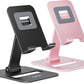 Nulaxy 2 Pack Dual Folding Cell Phone Stand, Fully Adjustable Phone Holder for Desk, Compatible with iPhone 17 16 15 14 13 12 11, Nintendo Switch, All Phones, Black & Rose Gold