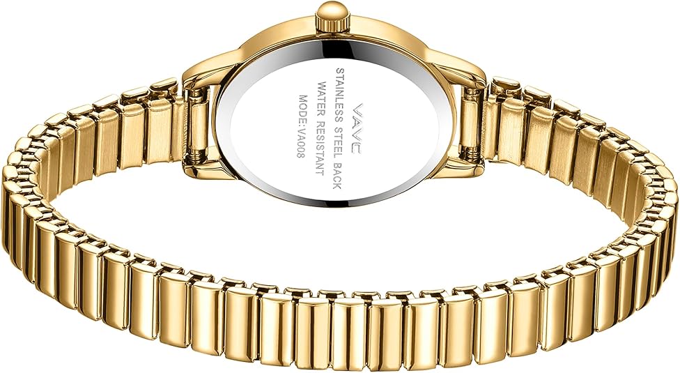 VAVC Small Gold Watch for Women – Stainless Steel Stretch Band, Roman Dial, Water Resistant