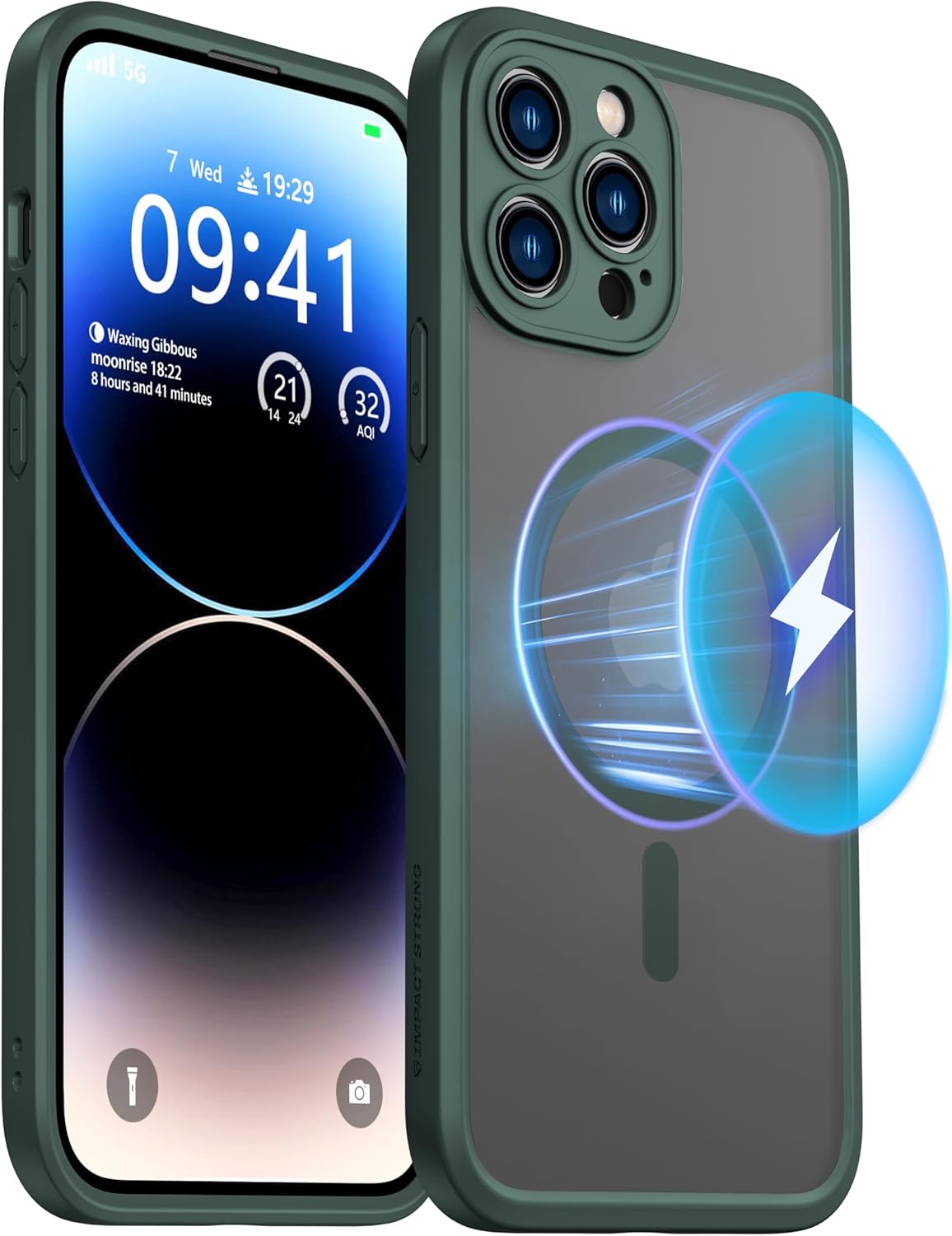 ImpactStrong Magnetic Guard Designed for iPhone 14 Pro Case [Camera Protection] [Military Grade Drop Tested] [Compatible with MagSafe] Slim Translucent Matte Phone Case (6.1") - Dark Green