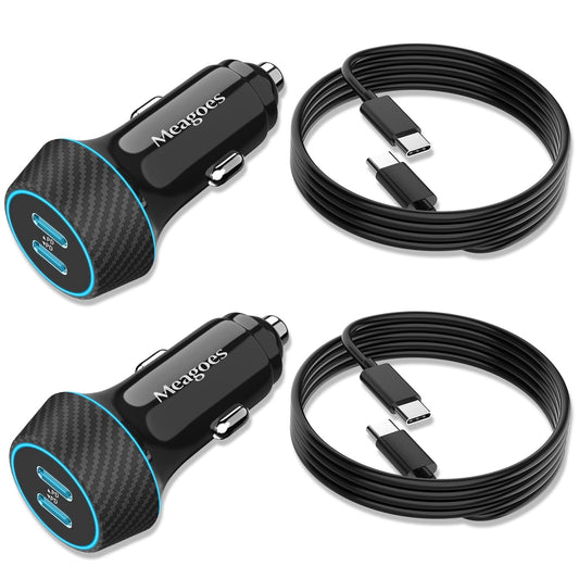 2 Pack 90W USB C Car Charger Super Fast Charging for iPhone 17 Pro Max/Air/16/15/iPad, Samsung S26 Android Phone, Dual 45W PD Port Auto Accessories, 12V Cigarette Lighter Adapter + 3.3 ft Type C Cord
