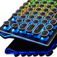 RK ROYAL KLUDGE S108 Typewriter Keyboard, Retro Mechanical Gaming Keyboard Wired 108 Keys with RGB Backlit Sidelight, Detachable Wrist Rest, Round Keycaps Blue Switches - Black