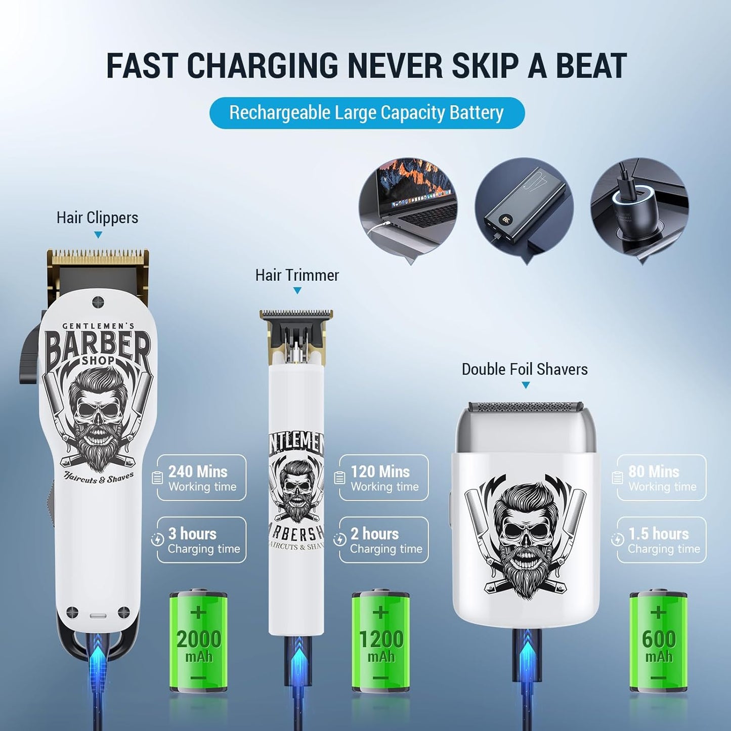 BESTBOMG® Hair Clippers for Men Professional, Beard Trimmer Kits & Sets, Electric Shavers, Hair Clippers & Trimmer Ceramic T-Blade, for Barber, for Gifts