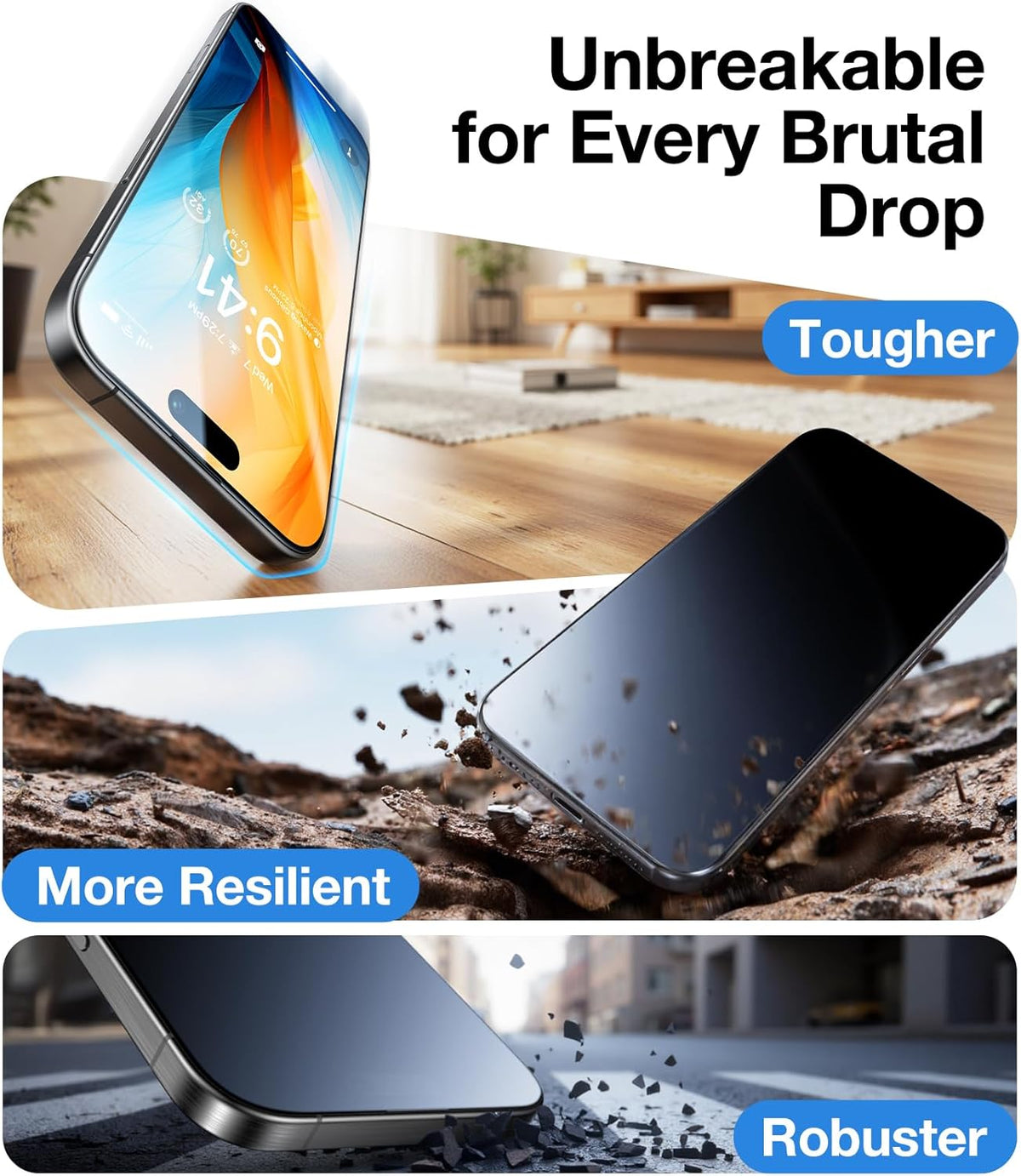 UltraGlass UNBREAK TOP 9H+ Glass for iPhone 16 Pro Max Screen Protector [NO.1 Military Grade Shatterproof] Screen Protector 16 ProMax Tempered Glass [Longest Durable] Full Edge Coverage, 2 Pack