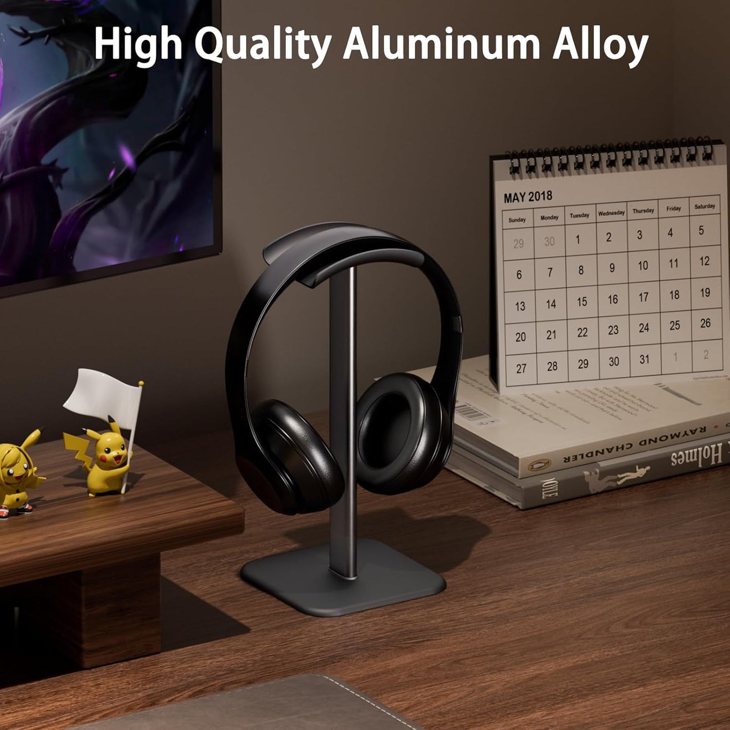 Headphone Stand for Desk - Headset Stand with Aluminum Hanger and Plastic Headrest, Headphone Holder for AirPods Max, Sony, Bose, Beats and More (Black)