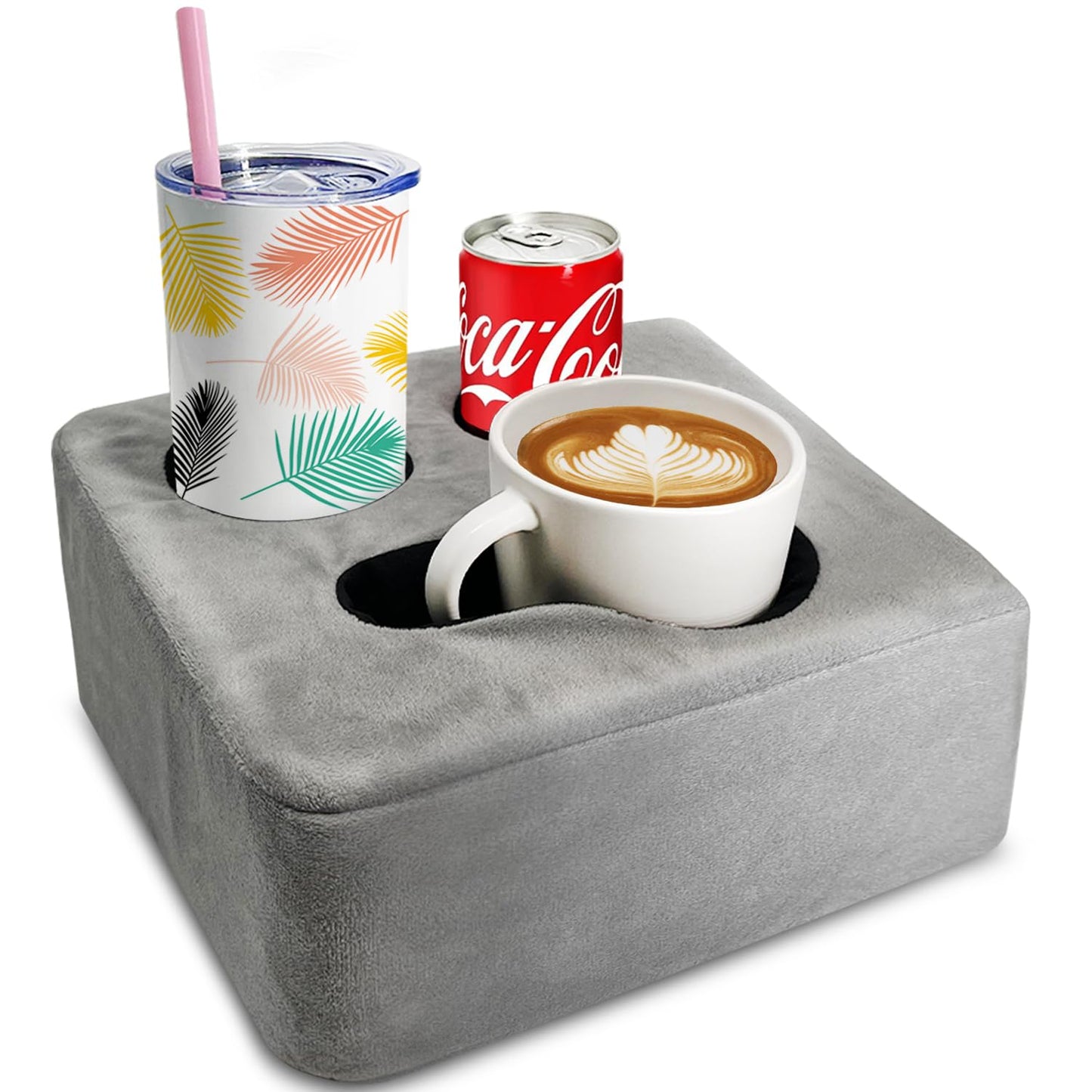 Couch Cup Holder Pillow Tray & Caddy - for Sofa, Bed, Car, Man Cave | Keep Drinks at Hand & Spill-Proof Accessories for New Parents, Camping, Park, Boat, Beach, Bathroom Cup Holder, Gray
