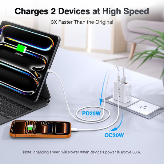 40W USB C Charger Cube, 2-Pack Wall Plug Fast Charging Block, 4-Port PD+QC Power Adapter Multiport Brick Type C Box for iPhone 17/16/15/14/13/12/11/Pro Max/XS/XR/8/7, Tablets, Cellphones