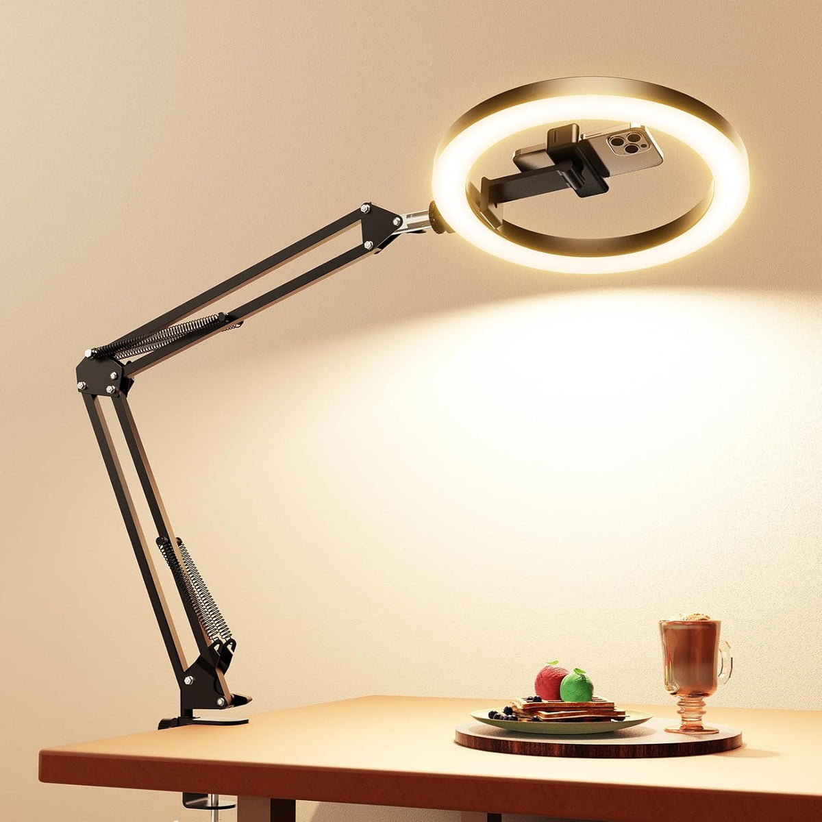 Upgrade Ring Light Overhead Camera Phone Mount for Desk, Evershop 10” Selfie Light with Stand Tripod for iPhone, Light with Phone Holder for Video Recording,Zoom Meeting,Live Streaming Tiktok,YouTube