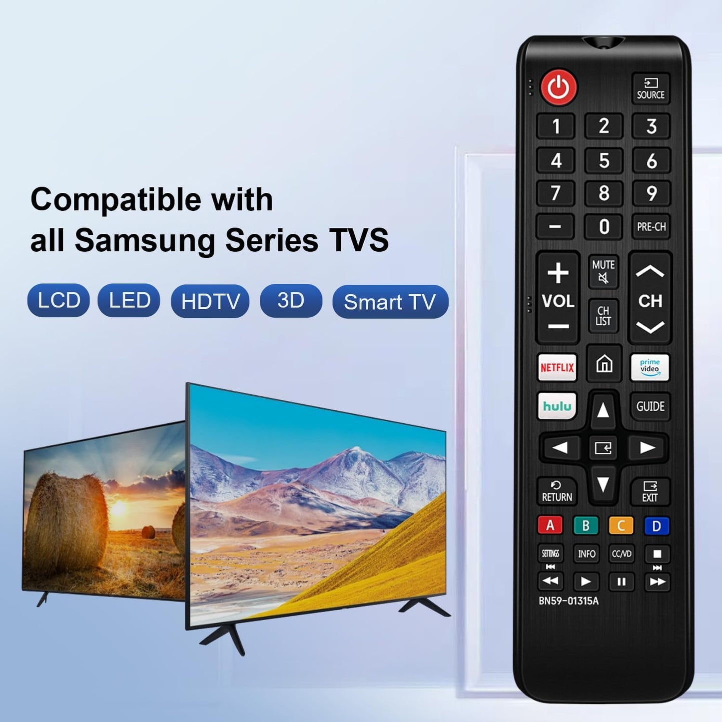 Universal Remote Control for Samsung Smart TV, Control Replacement fit for 4K UHD QLED HDTV LED TVs, with Hulu Netflix PrimeVideo Buttons
