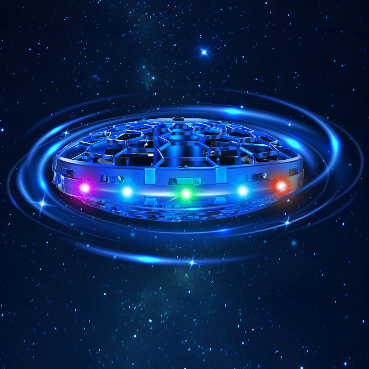 Hand Operated Flying Toy Drone for Kids, 360° Hands Free Motion Sensors Mini Drone with Cool LED Lights, Easy Indoor Small UFO Toy Flying Ball Drone for 6 7 8 9 10+ Year Old Boys and Girls (Blue)