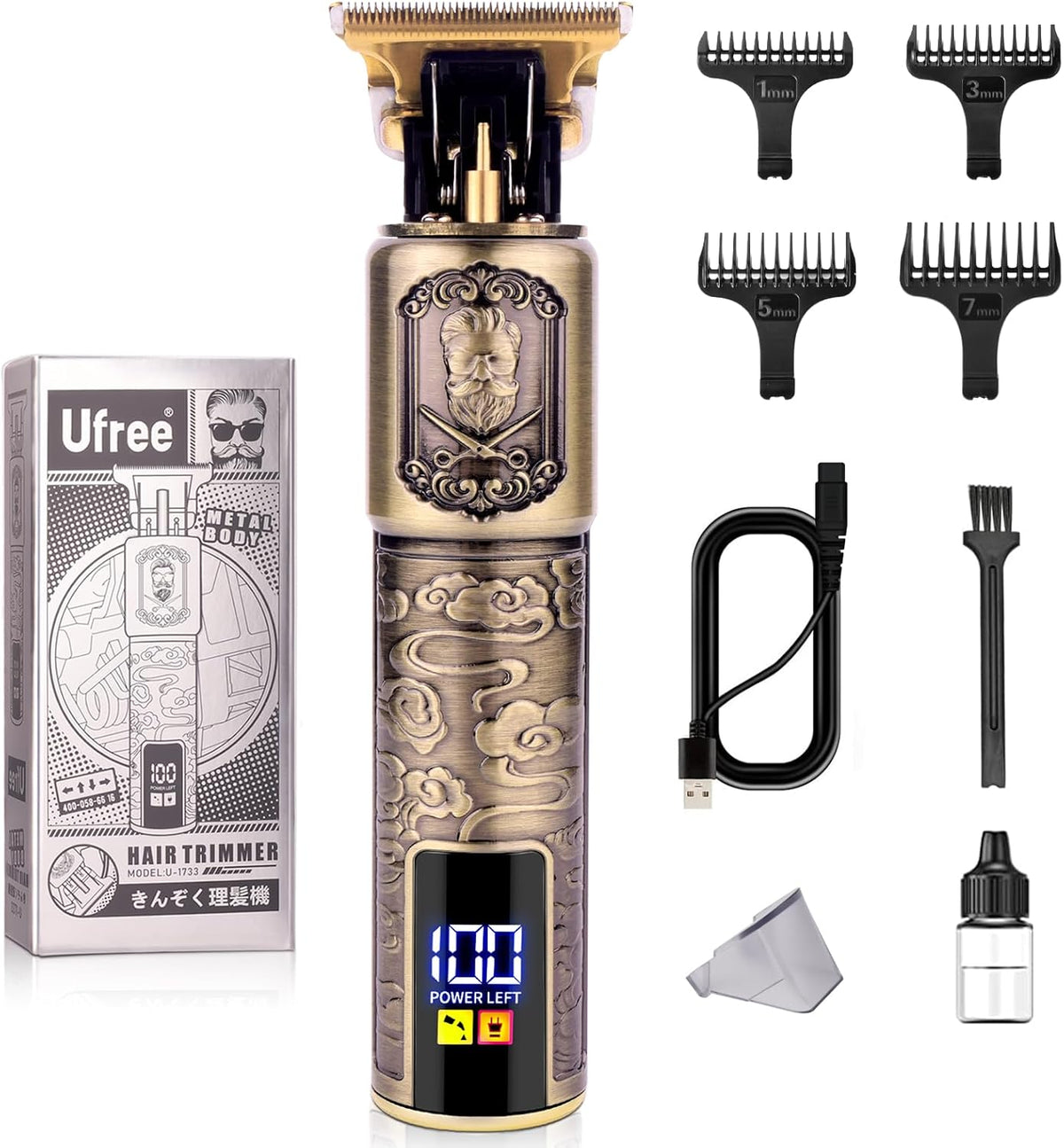 Ufree Professional Beard Trimmer for Men, Zero Gapped T-Blade Hair Clipper & Mustache Trimmer Kit with LCD Display, Precision Edgers for Haircut & Grooming, Barber-Grade Electric Shaver, Gifts for Men