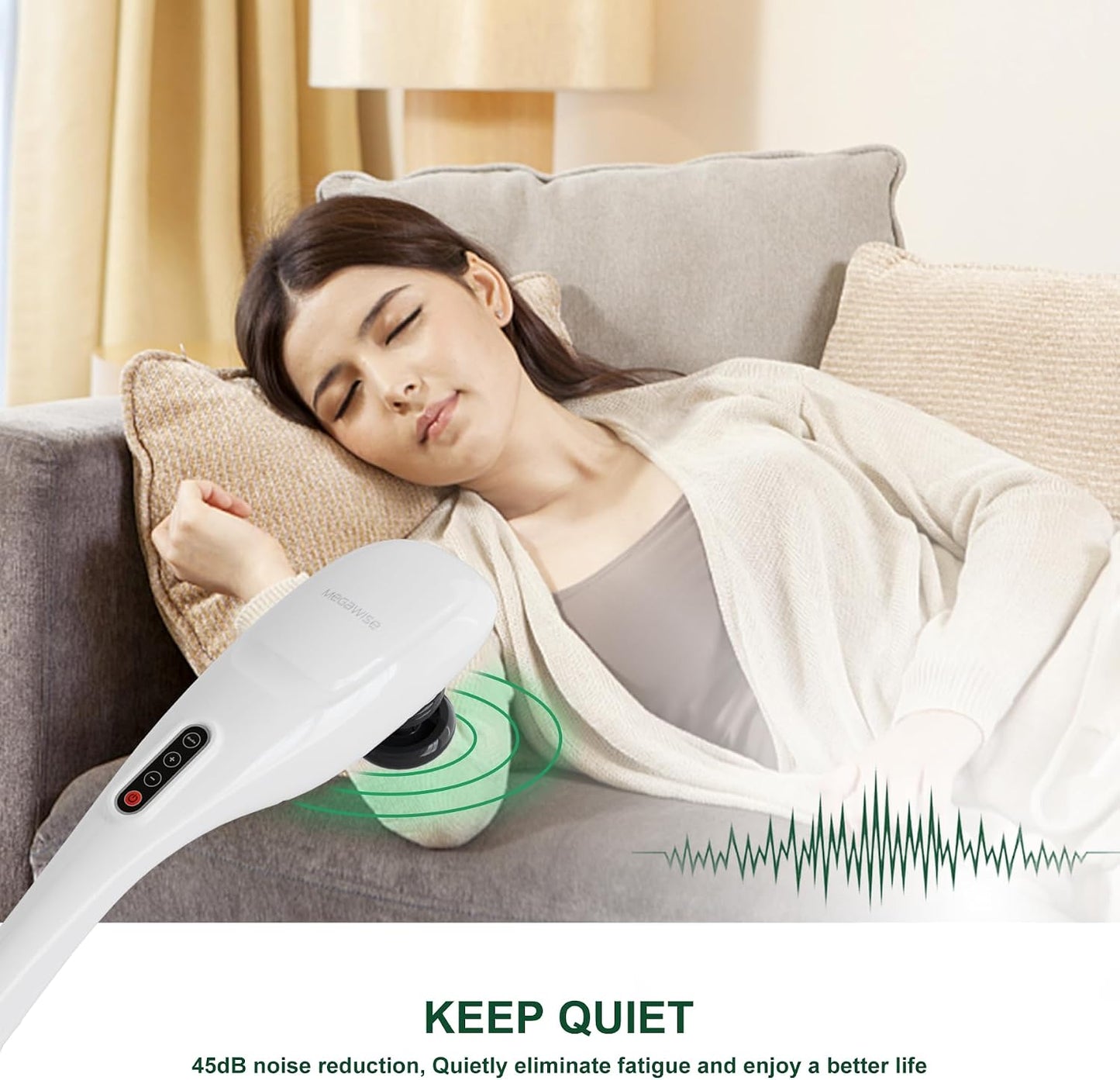 MEGAWISE Handheld Back Massager | Deep Tissue Percussion Massage for Back, Neck, Shoulders, Waist and Legs (Cordless Off-White)