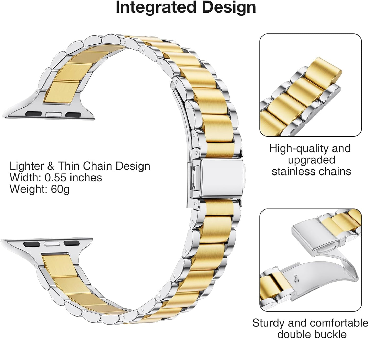WFEAGL Thin Metal Bands Compatible with Apple Watch Band 42mm (Series 11 10) 41mm 40mm 38mm for Women, Slim Stainless Steel Wristbands for iWatch SE Series 9 8 7 6 5 4 3 2 1 (Silver+Gold)