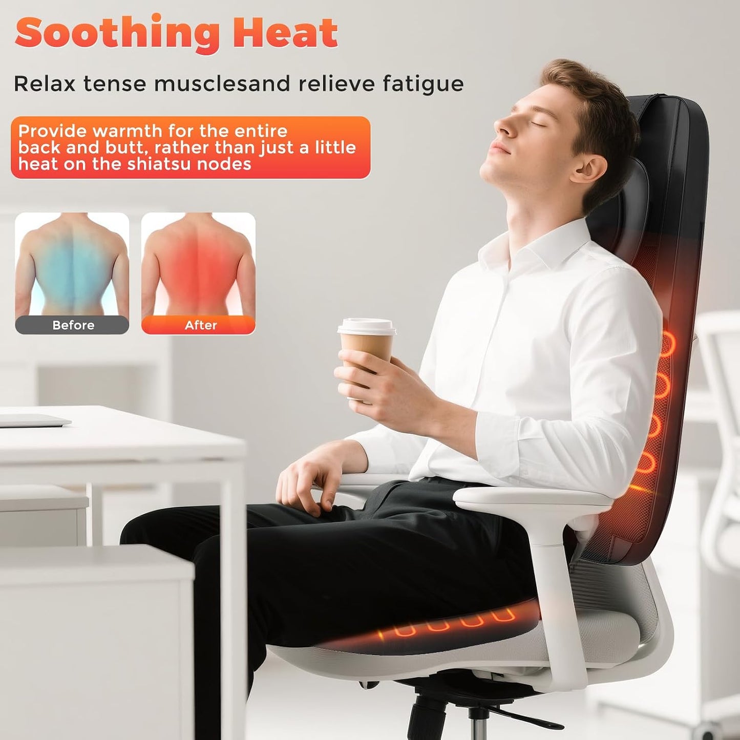 Shiatsu Neck and Back Massager for Pain Relief Deep Tissue 8D Kneading Massage Chair Pad with Heat, Home Office, Relaxation Gifts for Men Women