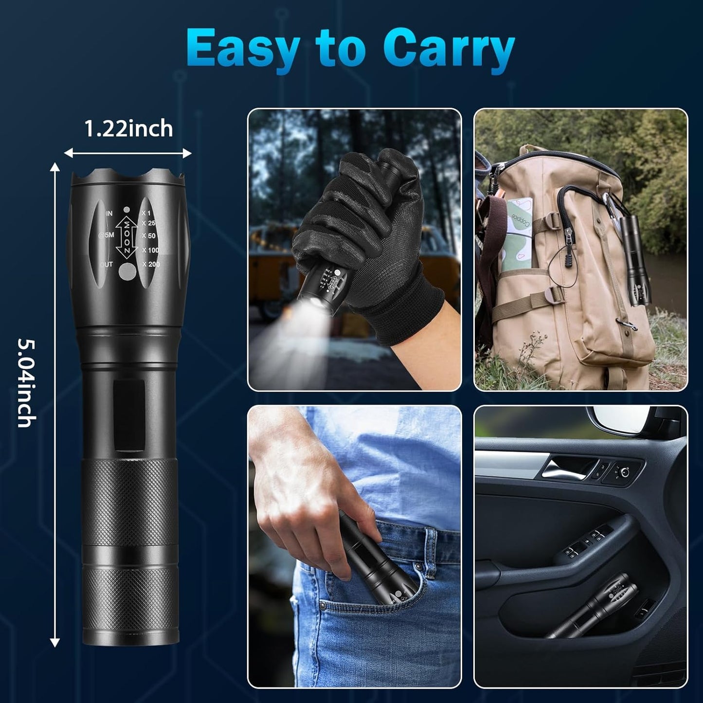 6Pack LED Flashlights High Lumens, 5Mode Tactical Flashlight for Home, Small Flashlights Powerful, Pocket Flashlight Battery Powered, Adjustable Torch Light, Mini Flash Light for Emergencies Camping
