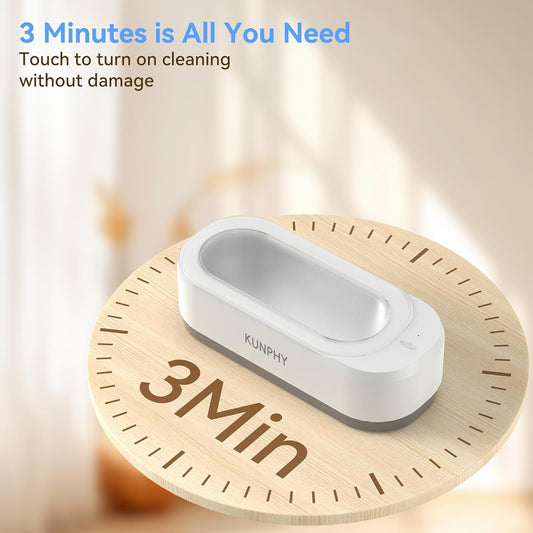 KUNPHY Ultrasonic Jewelry Cleaner, Jewelry Cleaner Machine 12oz 46KHz, Professional Sonic Cleaner with One-Touch Operation, Sonic Cleaner for Rings, Glasses, Jewelry, Dentures White