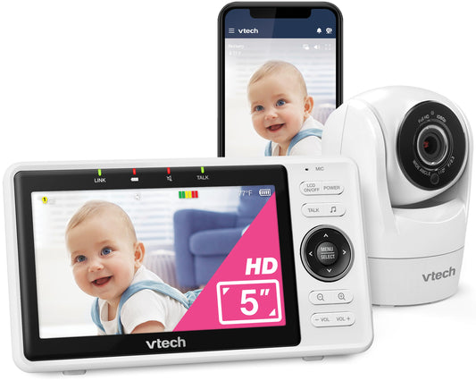VTech VM901 Smart WiFi Baby Monitor – 1080p Camera, 5" HD Screen, Remote Pan Tilt Zoom, Free App, Night Vision, No Subscription