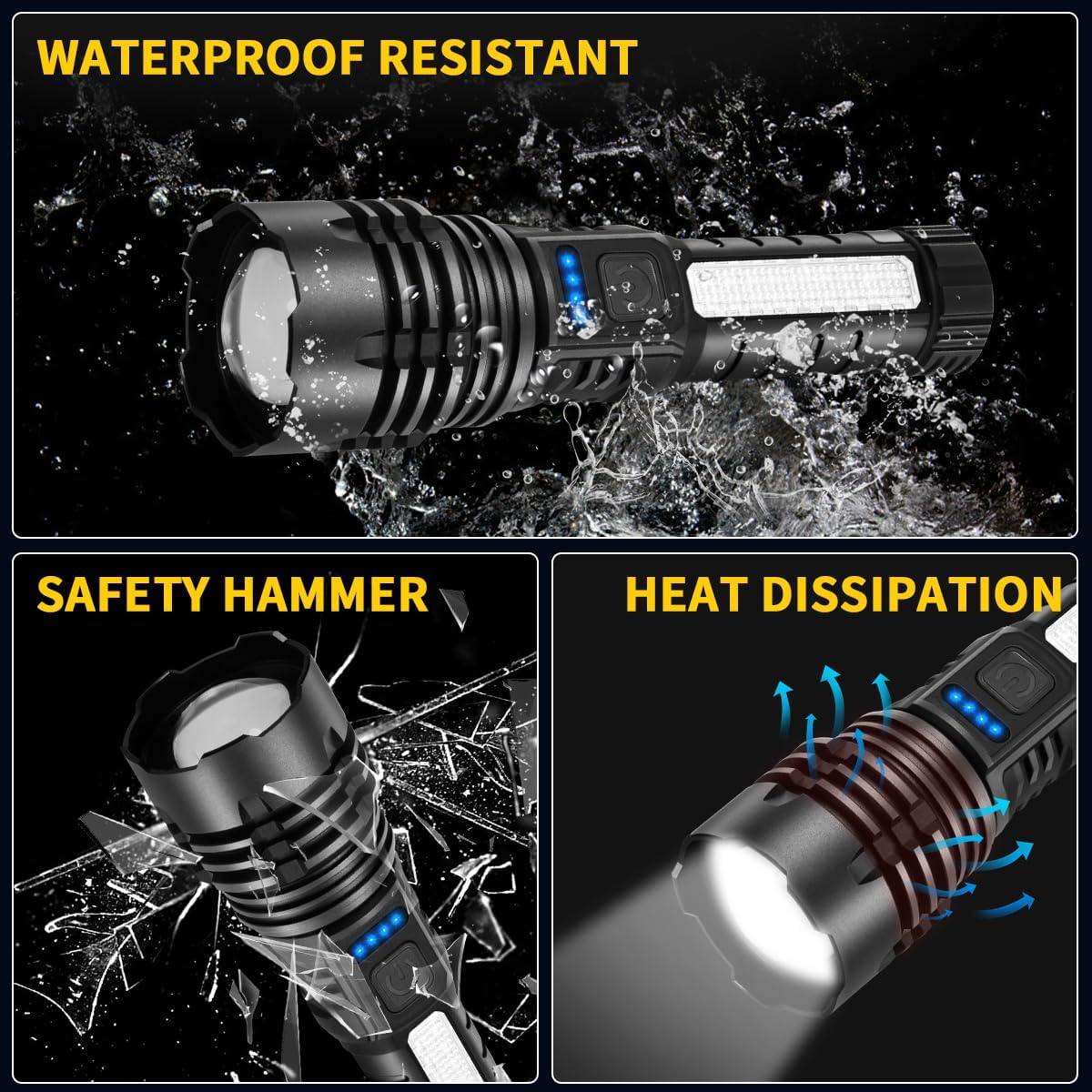 Rechargeable Flashlights High Lumens, 7Mode Super Bright Flashlight Powerful, Adjustable Tactical Flash Light High Powered, LED Flashlights for Home Emergency Hunting Camping Essentials Gear