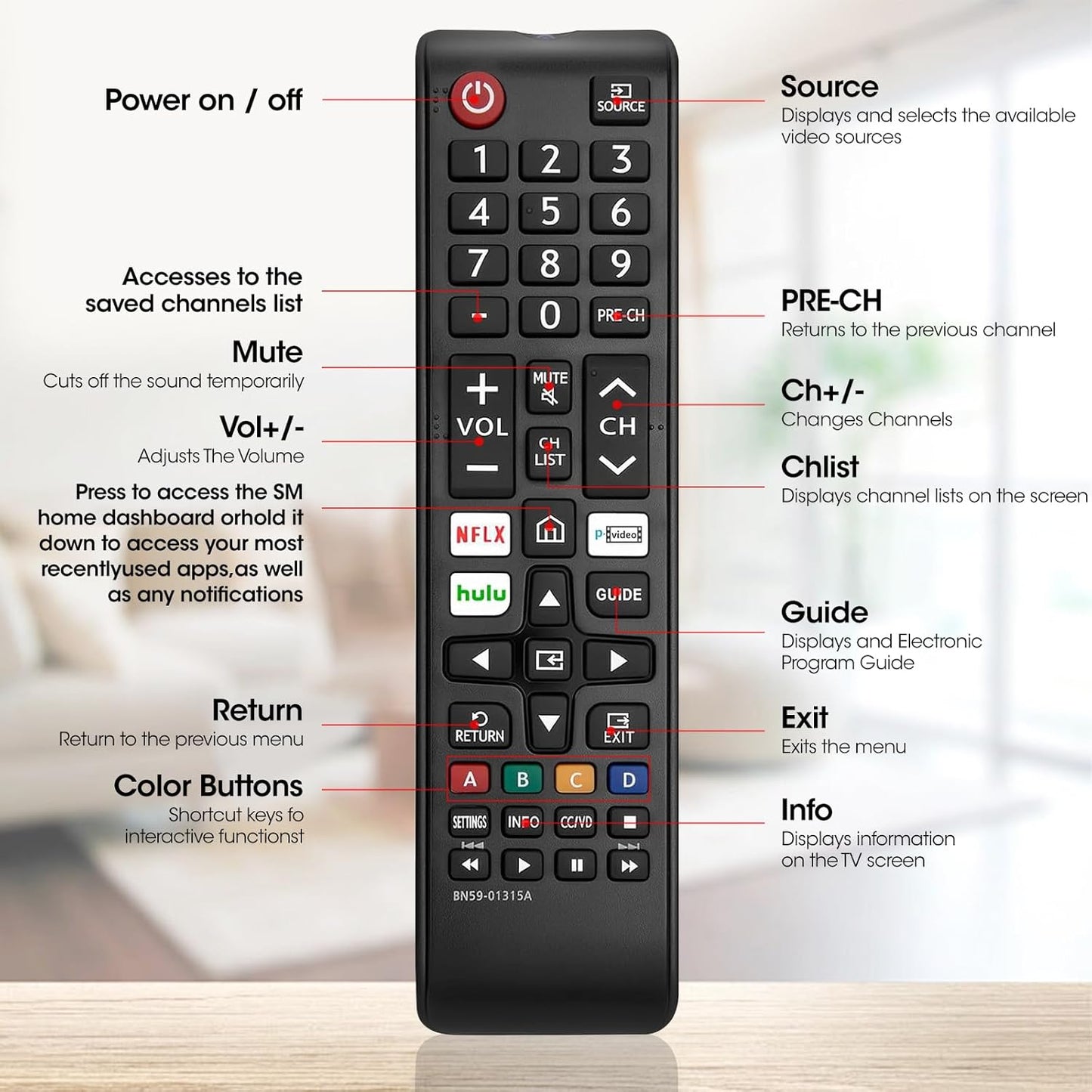 3 Pack Remote for All Samsung TV Remote, Replacement Compatible with All Samsung Smart TVs, LCD, LED, 3D, HDTV, Series TVs