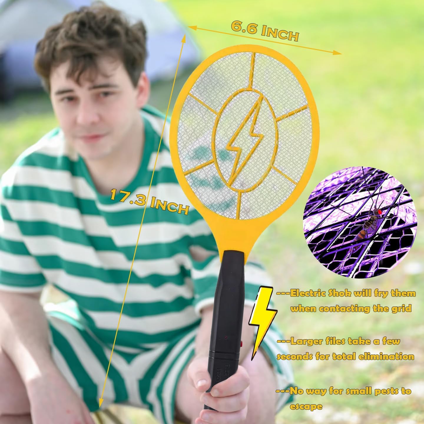 2 Pack Electric Fly Swatter, Handheld Bug Zapper Racket for Outdoor & Indoor, Mosquito Zapper Racket Battery Powered Tennis Mosquito Rackets for Insect