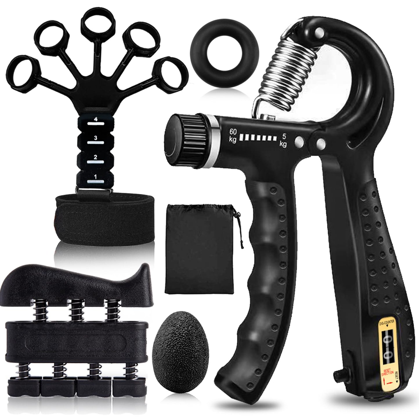 5-Pack Grip Strength Trainer Set – Hand Grippers, Finger Trainer, Forearm Strengthener & Grip Ball