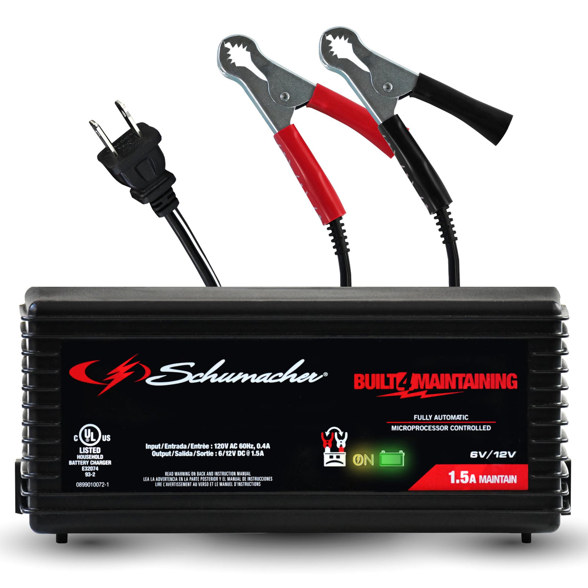 Schumacher Electric 1.5A Car Battery Charger and Maintainer, 3-in-1 Solution, for 6V/12V Power Sport, Automotive, and Marine Batteries, SC1355