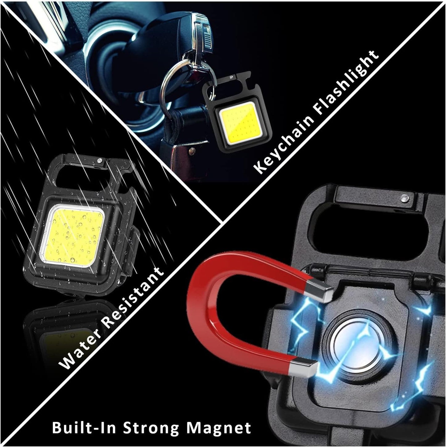 MAKDAK COB Rechargeable Keychain Flashlight 2Pack, High Lumen Super Bright LED Work Light with Magnet,Clip,Bottle Opener for Dog Walking,Car Repair, Emergency,Camping,EDC