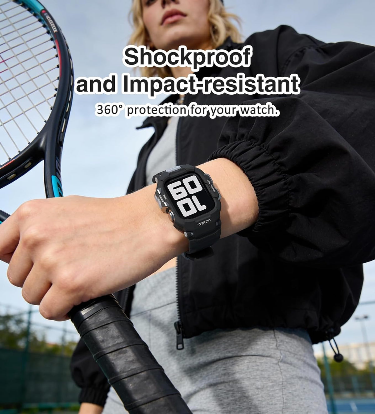 ULTIMAL Rugged Case with Band for Apple Watch Band Series 42mm 11/10, Military Grade Shockproof Bumper Cover, Full Protective Shockproof for iWatch Case with Band Men Women (Black)
