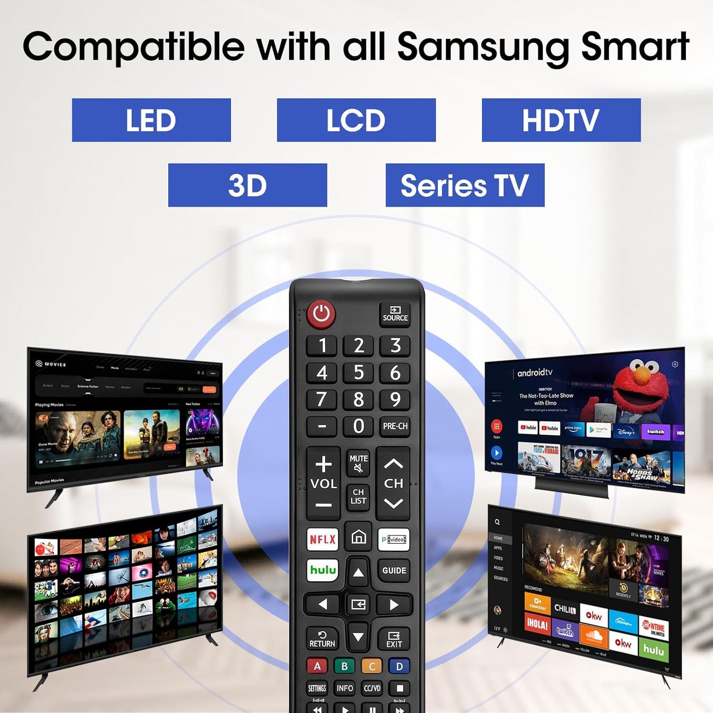 3 Pack Remote for All Samsung TV Remote, Replacement Compatible with All Samsung Smart TVs, LCD, LED, 3D, HDTV, Series TVs