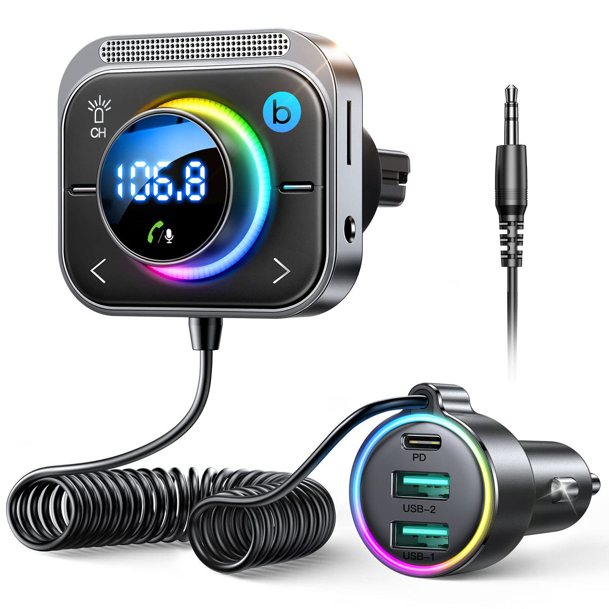 JOYROOM 96W FM Transmitter Bluetooth 6.0 Car Adapter Aux with 3 Charging Ports【PD 60W & 2 * 18W】【Air Vent Installation for Safe】 Deep HiFi Bass Player Wireless Radio Fun Car Accessories Gift Set