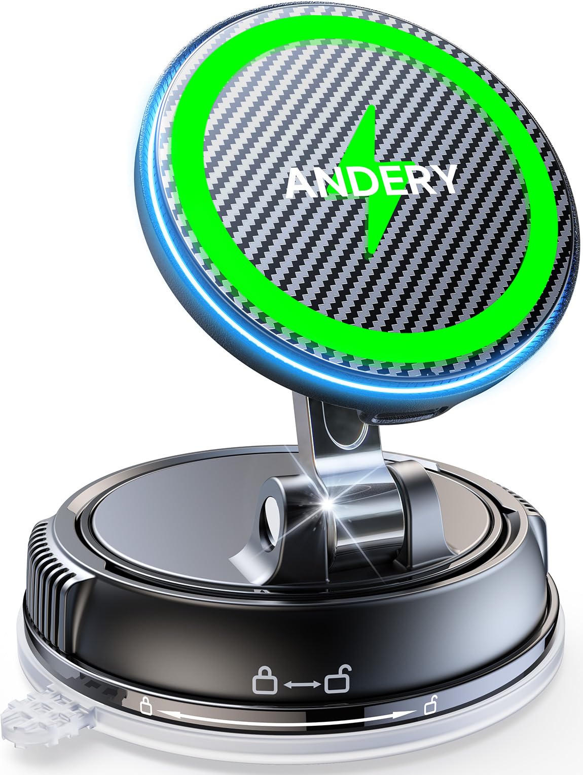 ANDERY Only for iPhone Magsafe Car Mount Charger [15W Fast Wireless Charge, 78+LBS Strong Suction & 2400gf Magnetic] 360° Adjustable Car Phone Holder, Phone Holders for Your Car Dash Accents Accessory