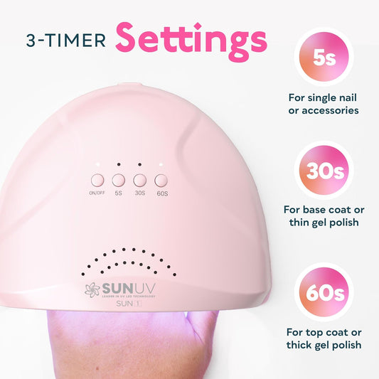 SUNUV UV Light for Gel Nails, UV Dryer for Gel Polish with 3 Timer Settings Professional LED Nail Lamp Art Tools Auto Sensor SUNone Pink