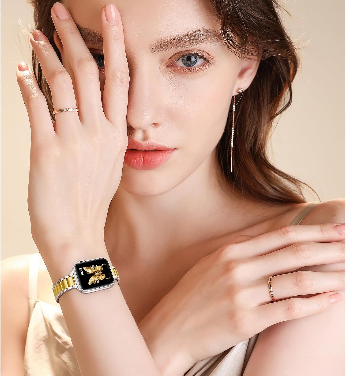 WFEAGL Thin Metal Bands Compatible with Apple Watch Band 42mm (Series 11 10) 41mm 40mm 38mm for Women, Slim Stainless Steel Wristbands for iWatch SE Series 9 8 7 6 5 4 3 2 1 (Silver+Gold)